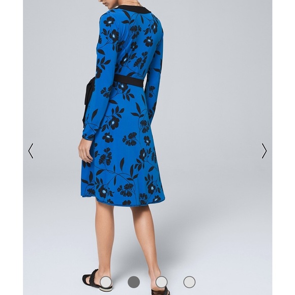 WHBM Floral Faux Wrap Dress Size 8 Reversible Jersey Knit Long Sleeve V neck - Picture 4 of 5